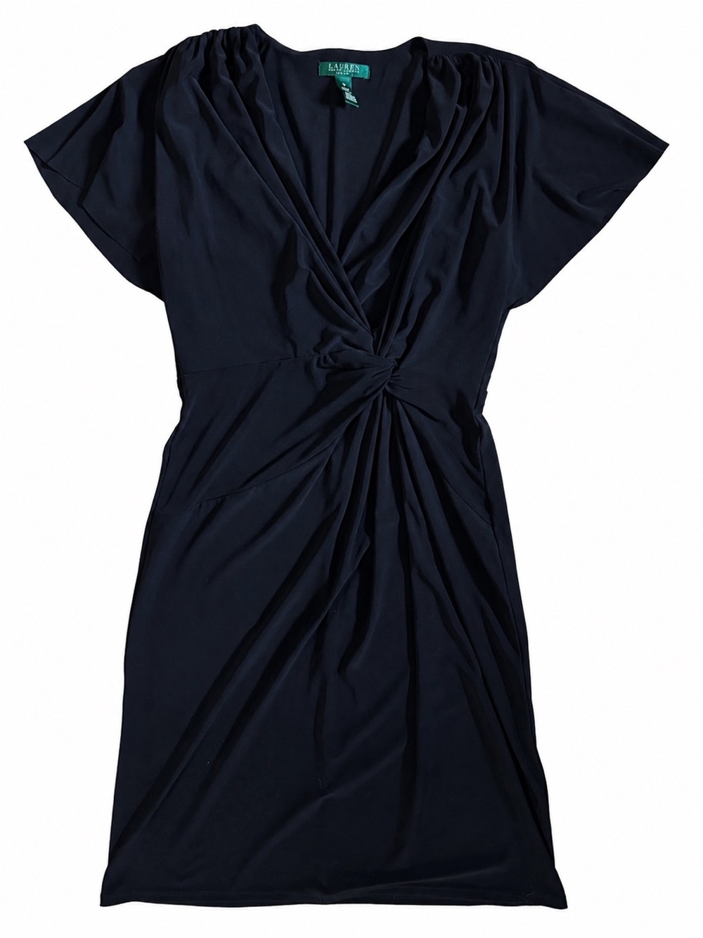 Ralph Lauren Black Twist Front Sheath Dress Size 10 Career Cocktail